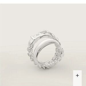 Brand new Hermes Boucle Sellier Inflexible ring, large model silver Kelly